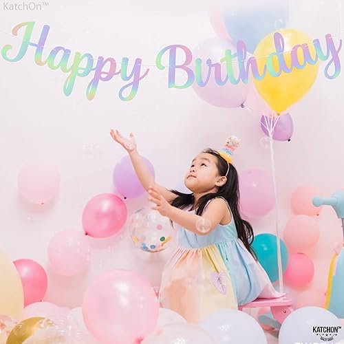 Miniatura 6 de KatchOn, Pre-Strung Holographic Happy Birthday Banner - 10 Feet, No DIY  White Iridescent Happy Birthday Banner for Holographic Party Decorations,