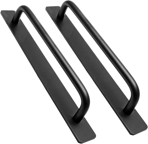 Luomorgo 2 manijas de puerta autoadhesivas de 8.3 pulgadas, sin perforaciones, color negro mate, tiradores de cajón de aluminio para puerta de