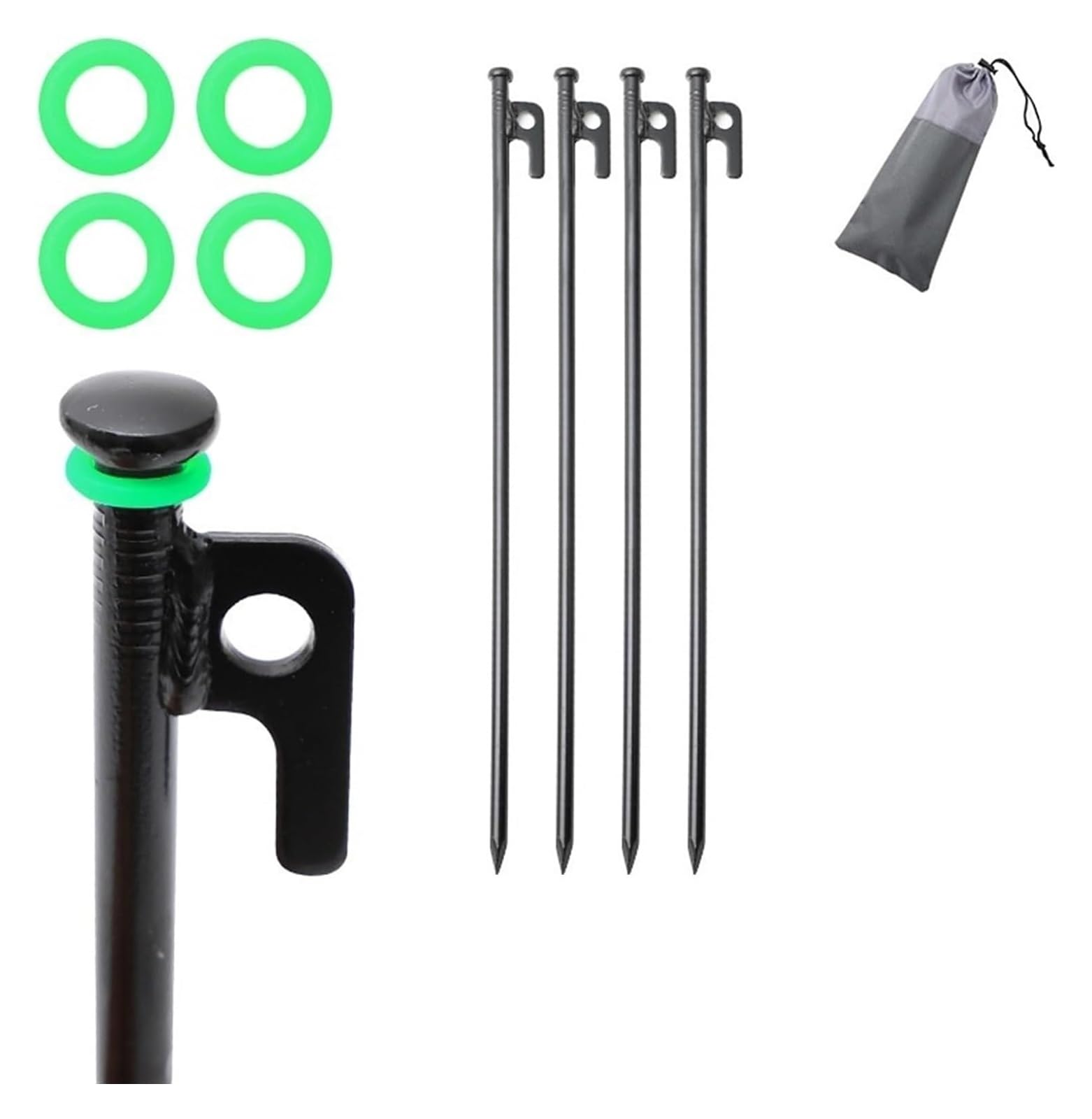 Camping-Heringe, Zeltpfähle, 4 Stück Zeltheringe, Nägel, Campingzubehör, Wohnmobil, Wandern, Outdoor, Aluminium, Strand, schwarz, langer Baldachin-Bodennagel (20 cm)(40cm)