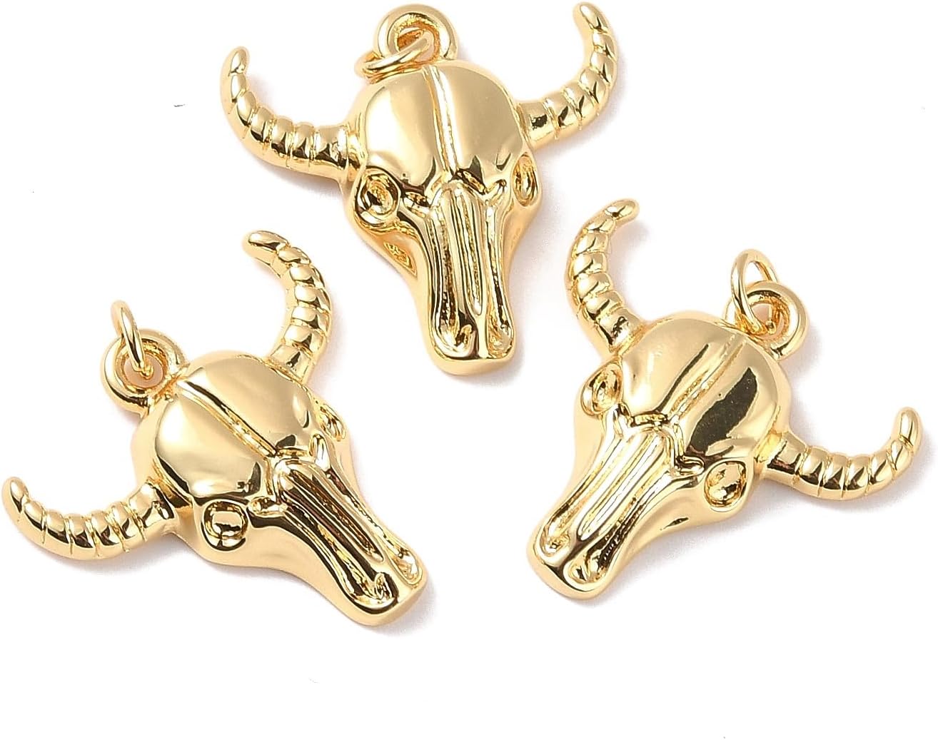 Stiesy 10Pcs Cattle Head Charm Pendants,Real 18K Gold Plated Brass with Jump Rings, Farm Animal Theme Ox Horn Cow Dangle Charms for DIY Jewelry Making, Necklace Bracelet Present