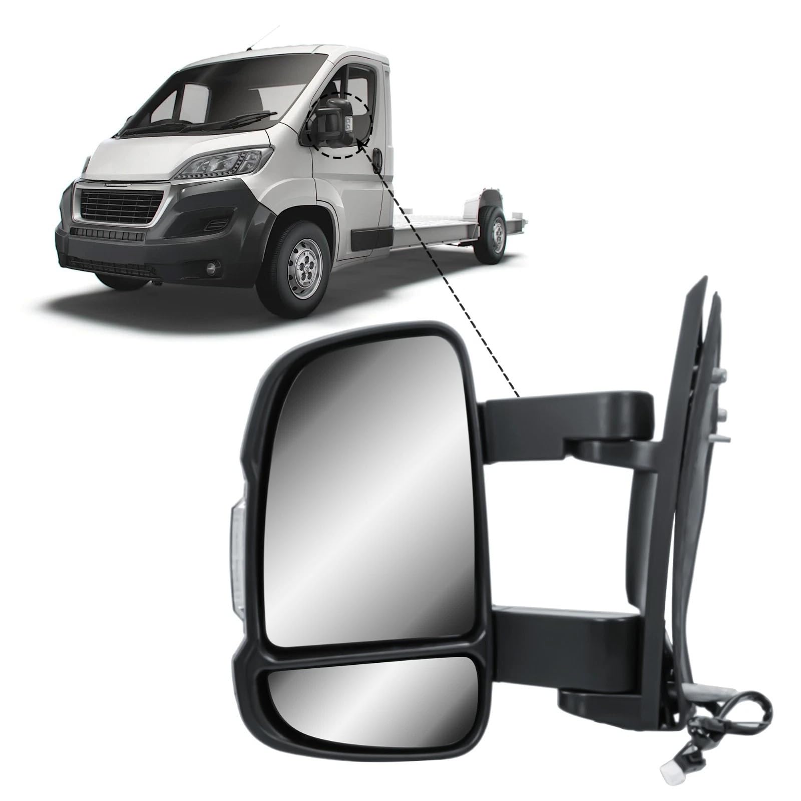 Espejo retrovisor izquierdo de brazo largo eléctrico y calefactable con intermitente para Fiat Ducato Citroën Jumper Peugeot Boxer 2006-Onward Opel Movano 2022-Onward