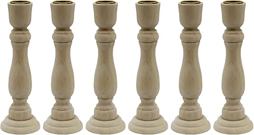 Creative Hobbies Candelabros de madera sin terminar con soporte de vela de metal en el centro de la taza, paquete al por mayor de 6 (7 pulgadas)