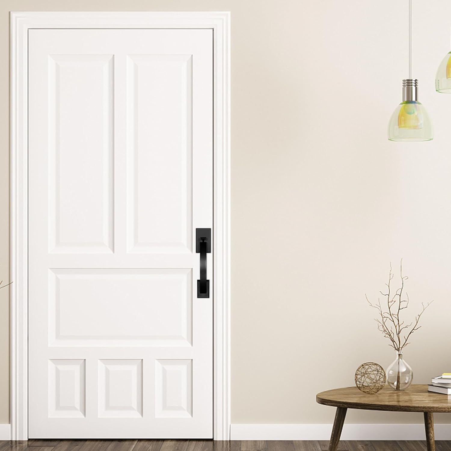 Haidms Front Door Handle, Black Door Handle Exterior, Entry Door Handle and Reversible Handle Knob, Matte Black Entry Door Handles