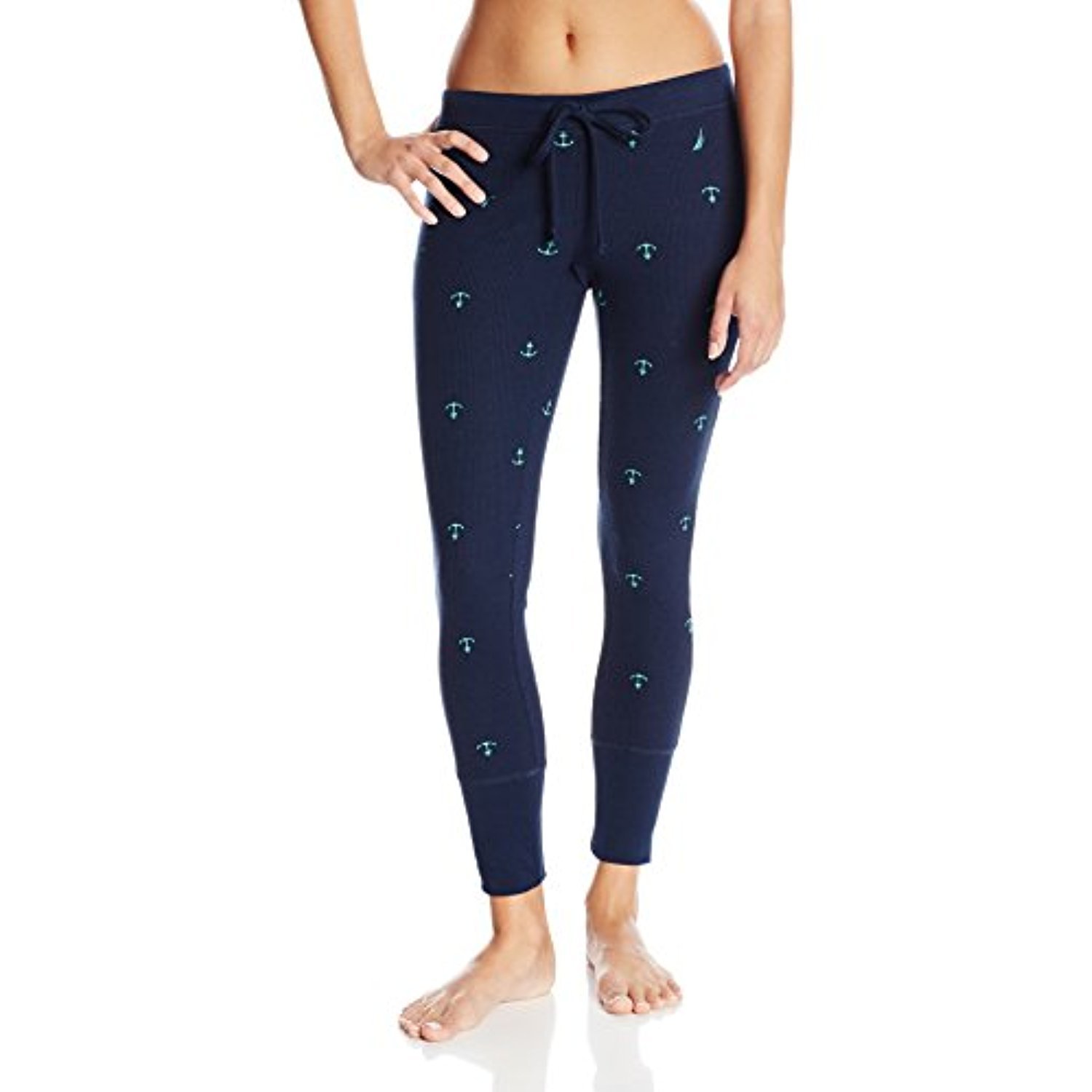 Nautica Sleepwear Women's Mini Anchor Print Thermal Leggings, Blarney Green, Medium