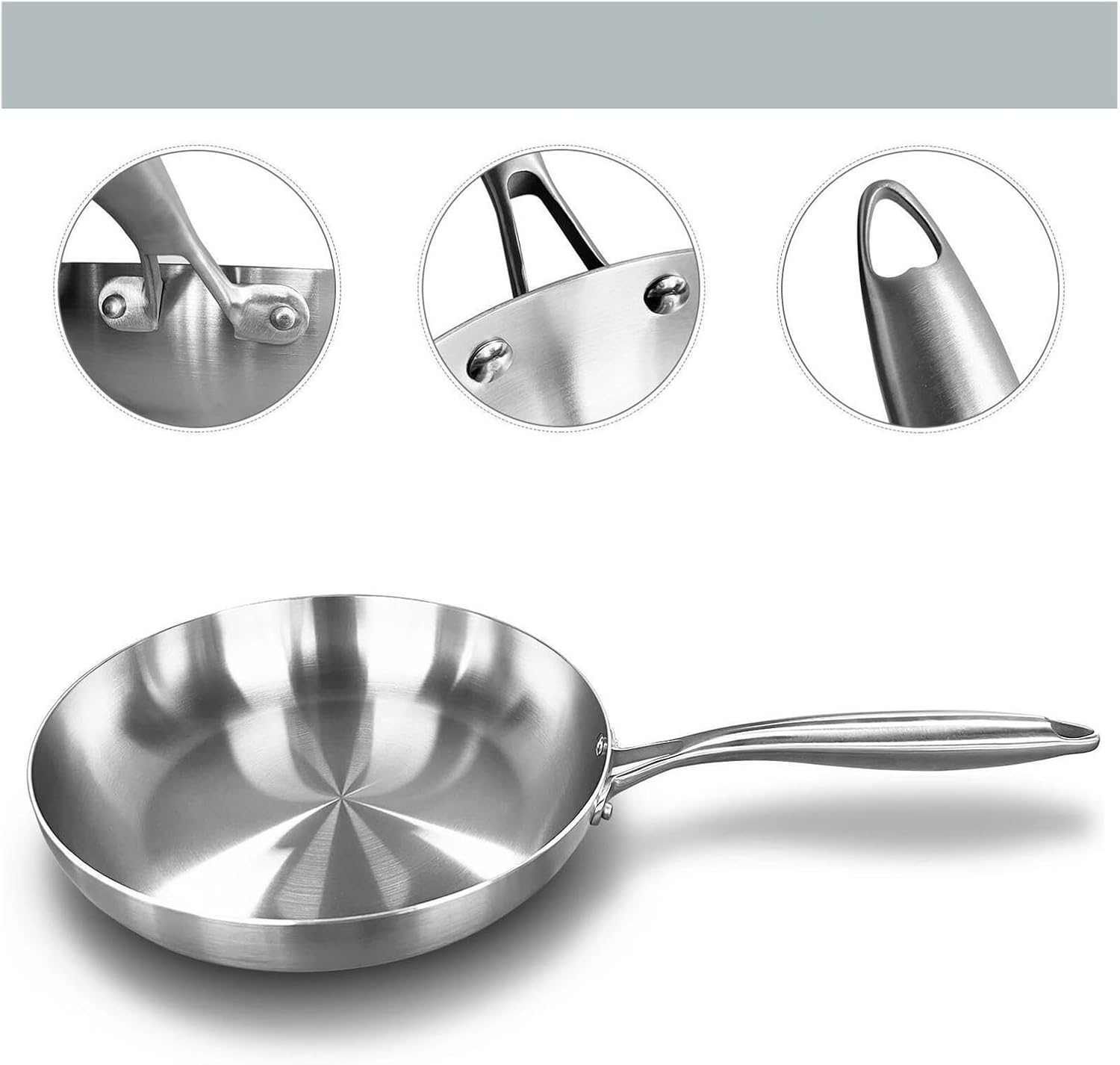 304 Stainless Steel Frying Pan, Fried Steak Pot Uncoated Kitchen Cookware(22cm)