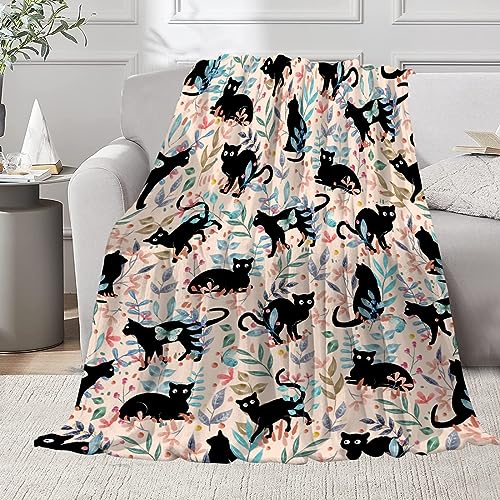 Yukisbea Cat Gifts - Floral Cat Blanket for Home Decor - Plush Warm Cozy Blanket for Couch/Travel/Camping - Halloween Birthday, 50