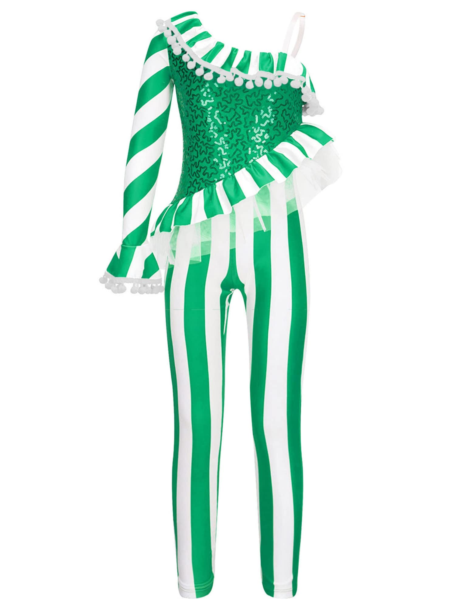 IEFIEL Maillot Lentejuelas de Danza para Niña Leotardo Gimnasia Rítmica con Volante Maillot Rayas de Navideña Mono de Duende Payaso Disfraz de Bailarina Circo 3-14 Años