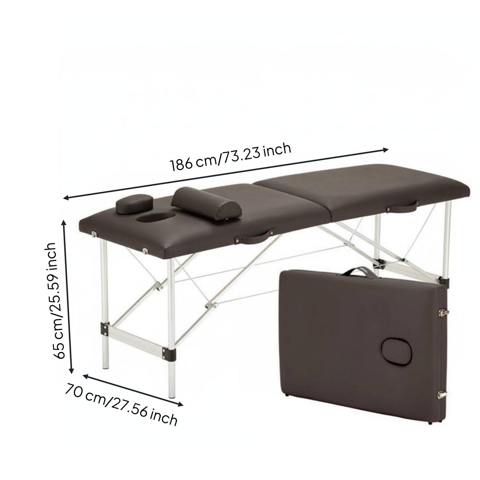 Amagogo Lettino Massaggio Portatile Lettino Spa Tavolo Estetica Letto Terapia Ergonomico con Imbottitura 5cm Rivestimento Pvc Foro Viso Tappini Antiscivolo, Marrone, 180x70cm
