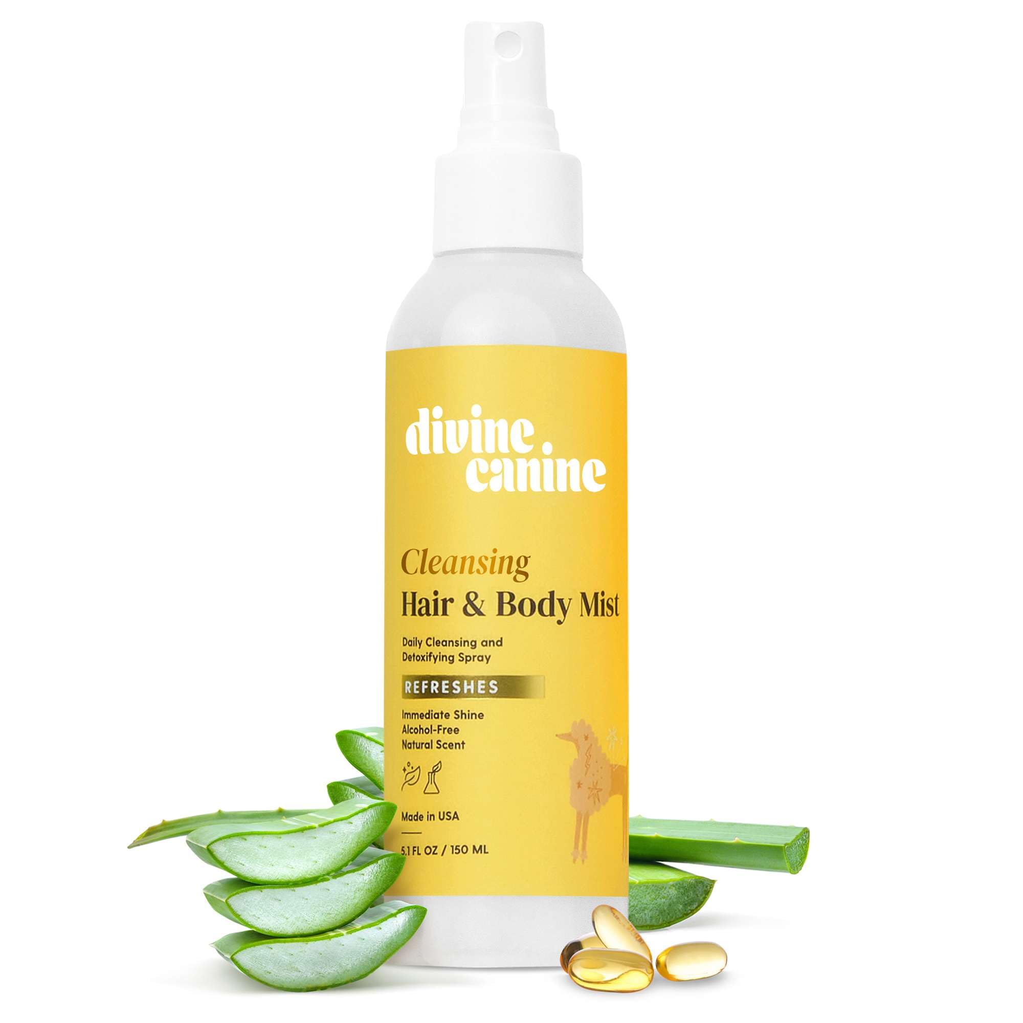 Divine Canine Cleansing Hair and Body Spray for Dogs - 5.1 Fl Oz of Dog Deodorizer, Long Lasting Formula - Everyday Body Spray with Aloe, Lemongrass Oil, and More - Made in The USA