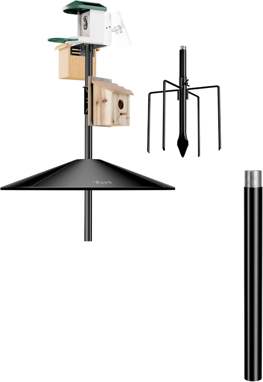 iBorn Smart Bird Feeder Pole with Squirrel Baffle,Mounting Kit Camera Bird Feeder Birdhouse Pole for Outside Protector+ 1" Pole Section, Replacement Pole Accessories, 1Pcs,14.8inch Length