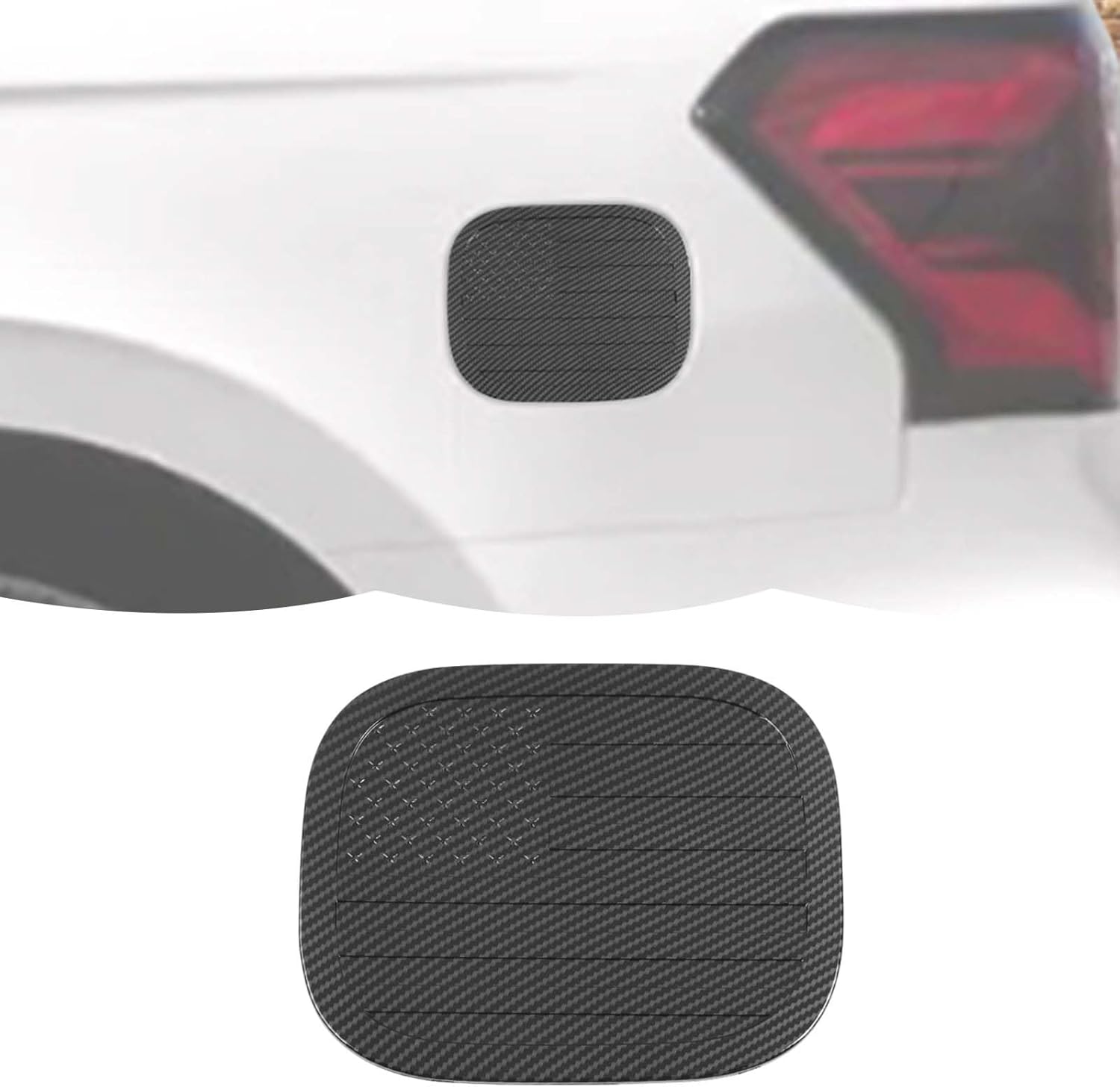 RT-TCZ Fuel Filler Gas Tank Door Cap Cover Trim US Flag Decoration Exterior Accessories for Ford Expedition 2022 2023 2024 (Black Carbon Fiber)