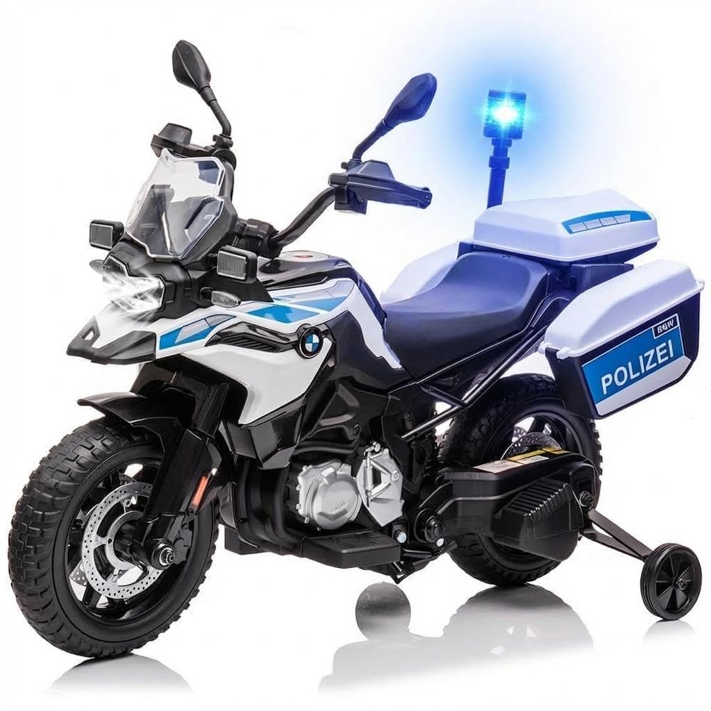 Polizeimotorrad Für Kinder – 12V 250W Elektro-Kinderfahrzeug Mit 2x7Ah Akku, 8-16km/h, Eva-Reifen & Federung – Mit Licht, Musik & Hupe – Für Kinder Ab 8-12 Jahren