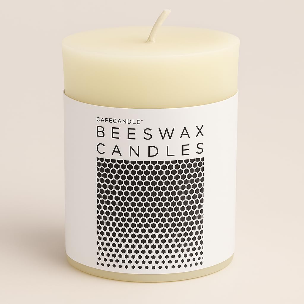 Cape Candle 100% Pure Beeswax Pillar Candles - Ivory | Raw Natural Beeswax Pillar Candle | 3x4, 60 Hour Burn Time | Made In The USA