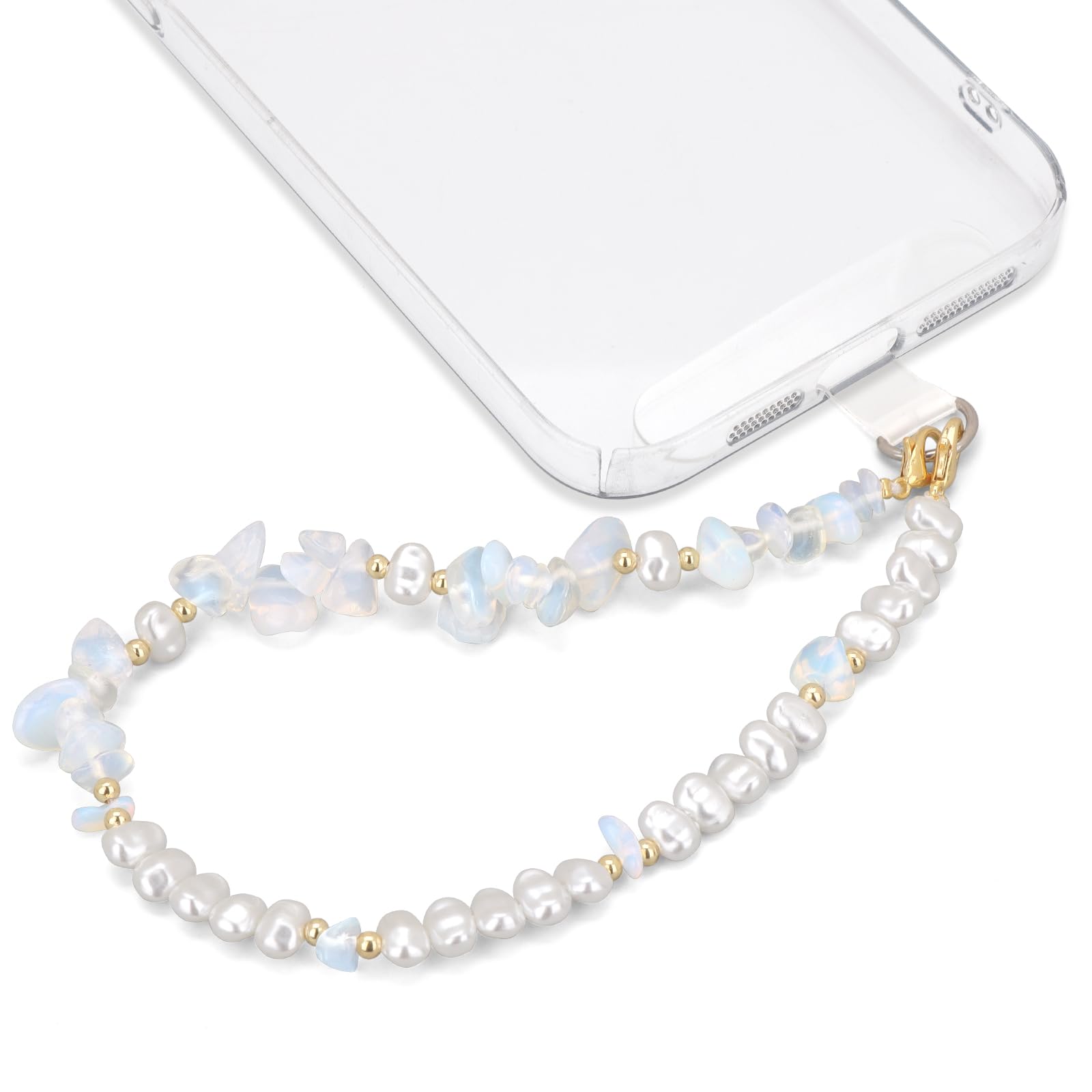 Raicegs Pearl Opal Beaded Phone Charm Wrist Strap Bracelet Strap Hands-Free Phone Chain Wristlet Detachable Lanyard Accessories for Women