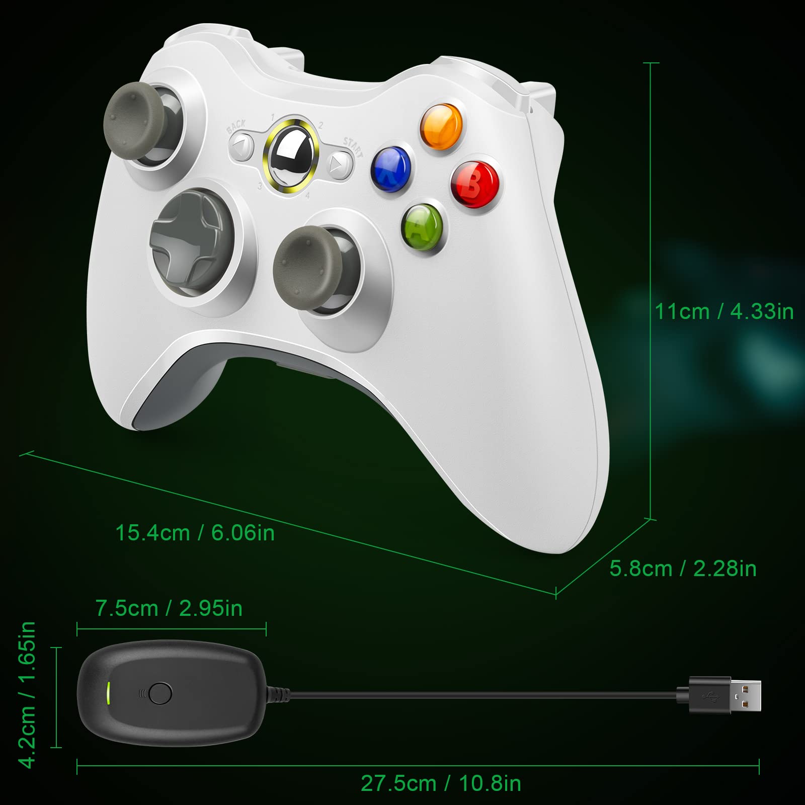 Labtec Controller Wireless per Xbox 360, Gamepad Joystick Wireless 2.4GHZ per Console Xbox 360 & Slim e PC Windows XP/7/8/10/11