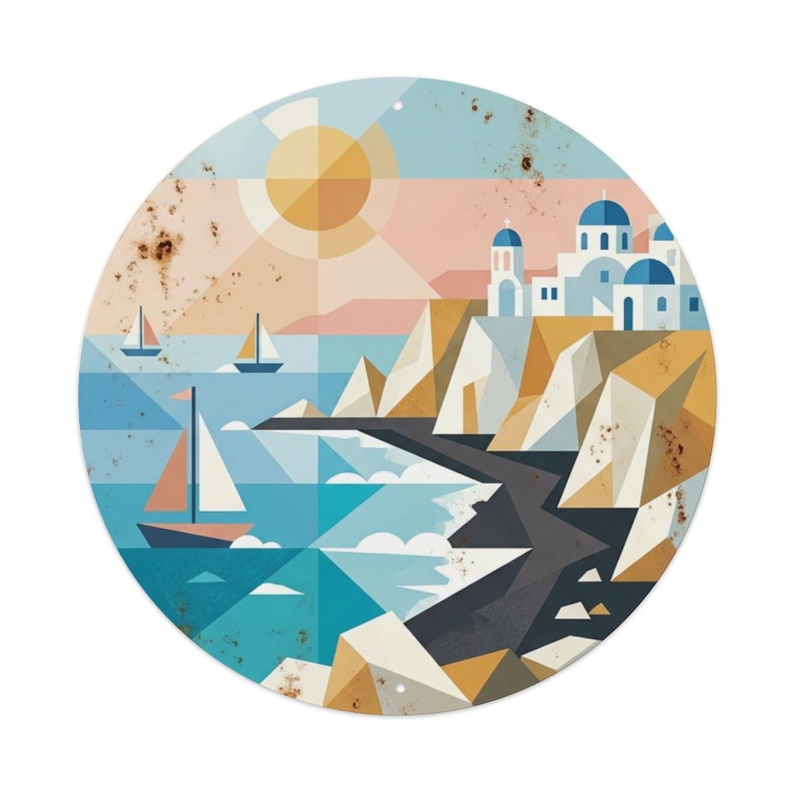 Galvaxio Style Vintage Travel Kamari Santorini Beach 3 Metal Tin Sign