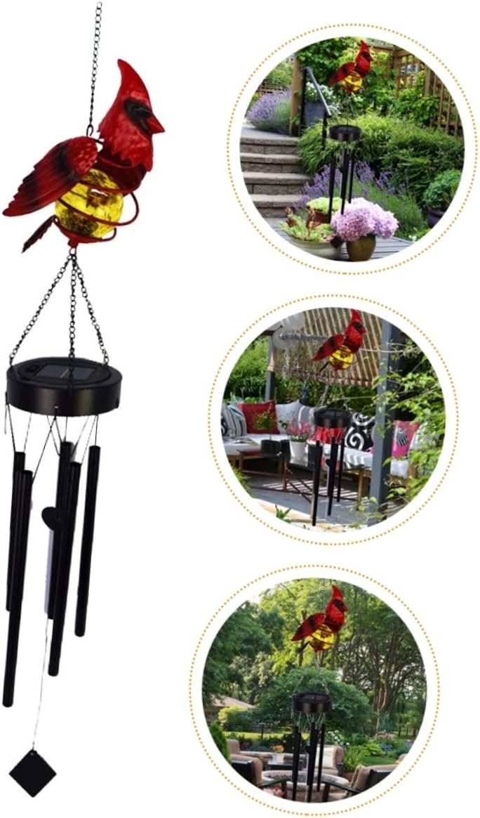 Solar Bird Wind Chime for Outdoor Garden Decor Iron Art Hanging Pendant Light Solar Powered Wind Chimes for Yard and Patio Decorative Landscape Lighting