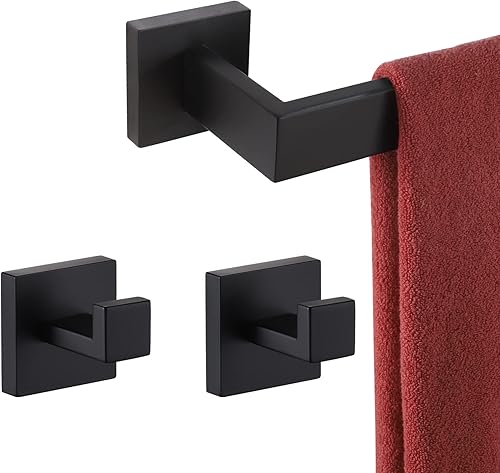 KOKOSIRI Toallero individual de 32 pulgadas, soporte para toallas de baño, gancho cuadrado para bata de baño, gancho para abrigo, montado en la