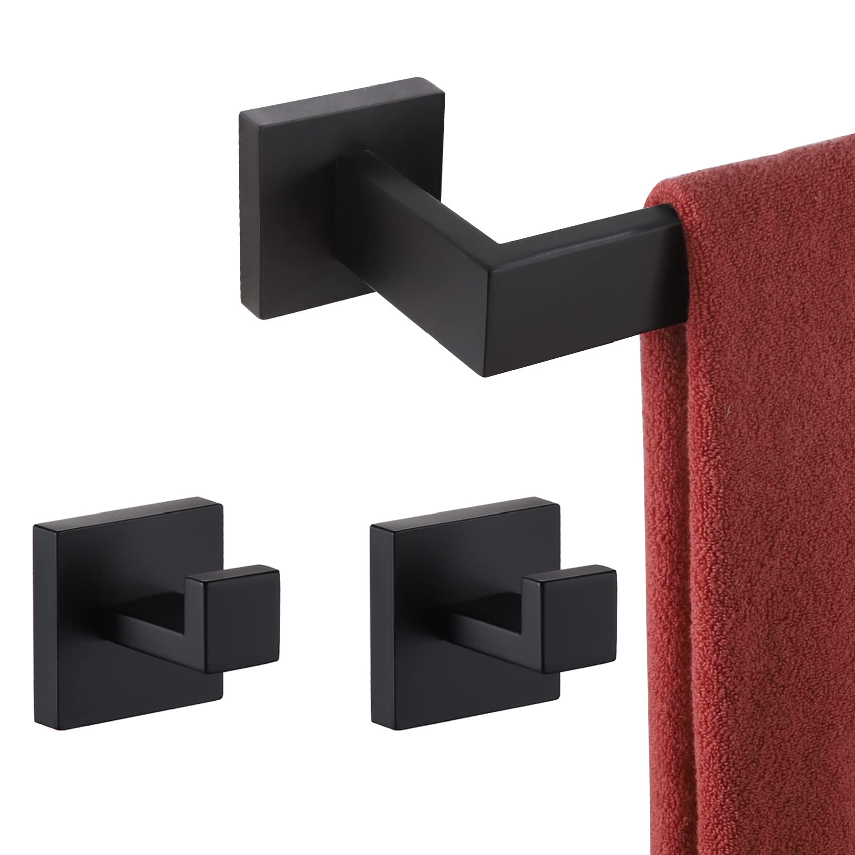 Fangmkj One Color 36-Inch Single Towel Bar, Bathroom Towel Holder, Bath Towel Hook Square Robe Hook Coat Hook, Wall Mounted, Sus 304 Stainless Steel, Matte Black, B05a3-Bk-L36