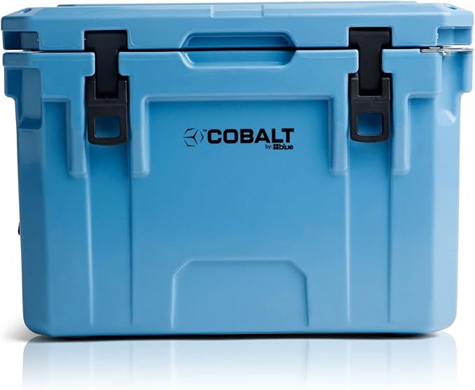 Cobalt 25 quart rotomolded cooler in blue with cam latches
