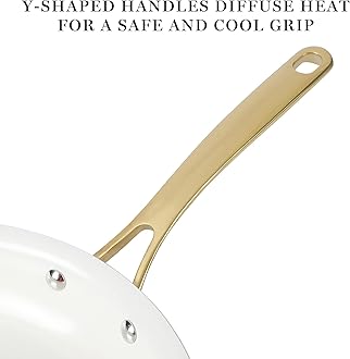 Martha Stewart Lockton Nonstick Ceramic Interior 10 Piece Enamel Auminum Cookware Set - Linen w/Gold Handle