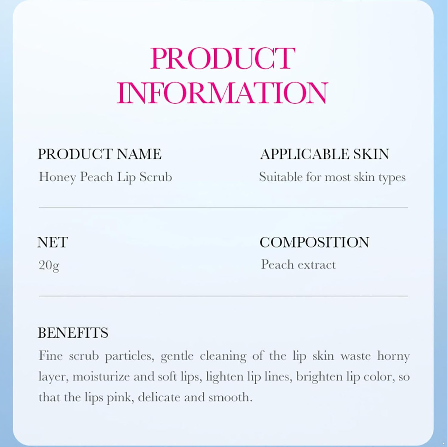 Daily Hydrating Lip Scrub, 20g – Fruit Flavor, Gentle Exfoliation for Soft & Smooth Lips Peach One Size
