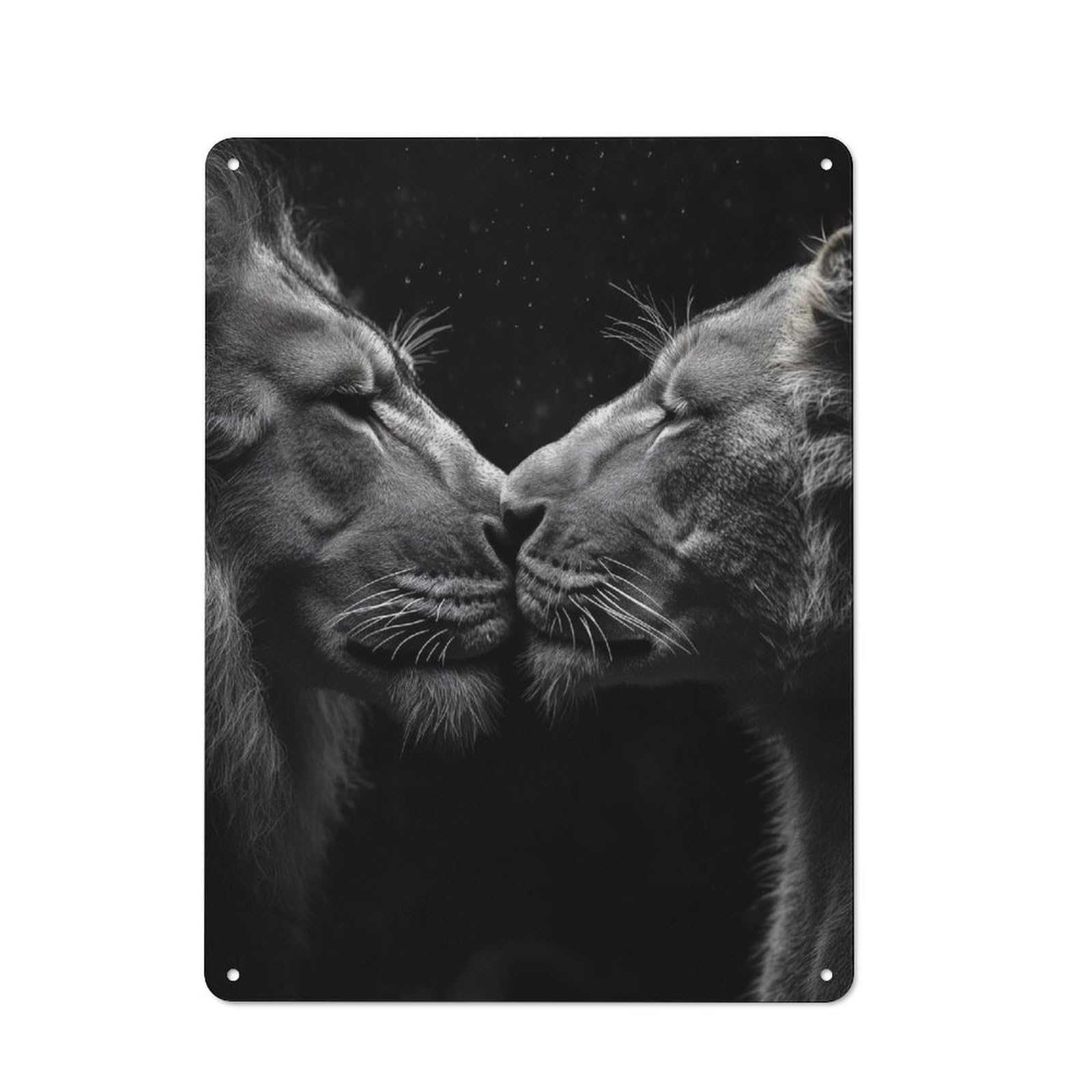 Classic Decorative Tin Plaque 40x30cm Featuring Lion Lovely Couple Close-Up, Novelty Wall Art for Home, Shop, Pub Or Studio Wall