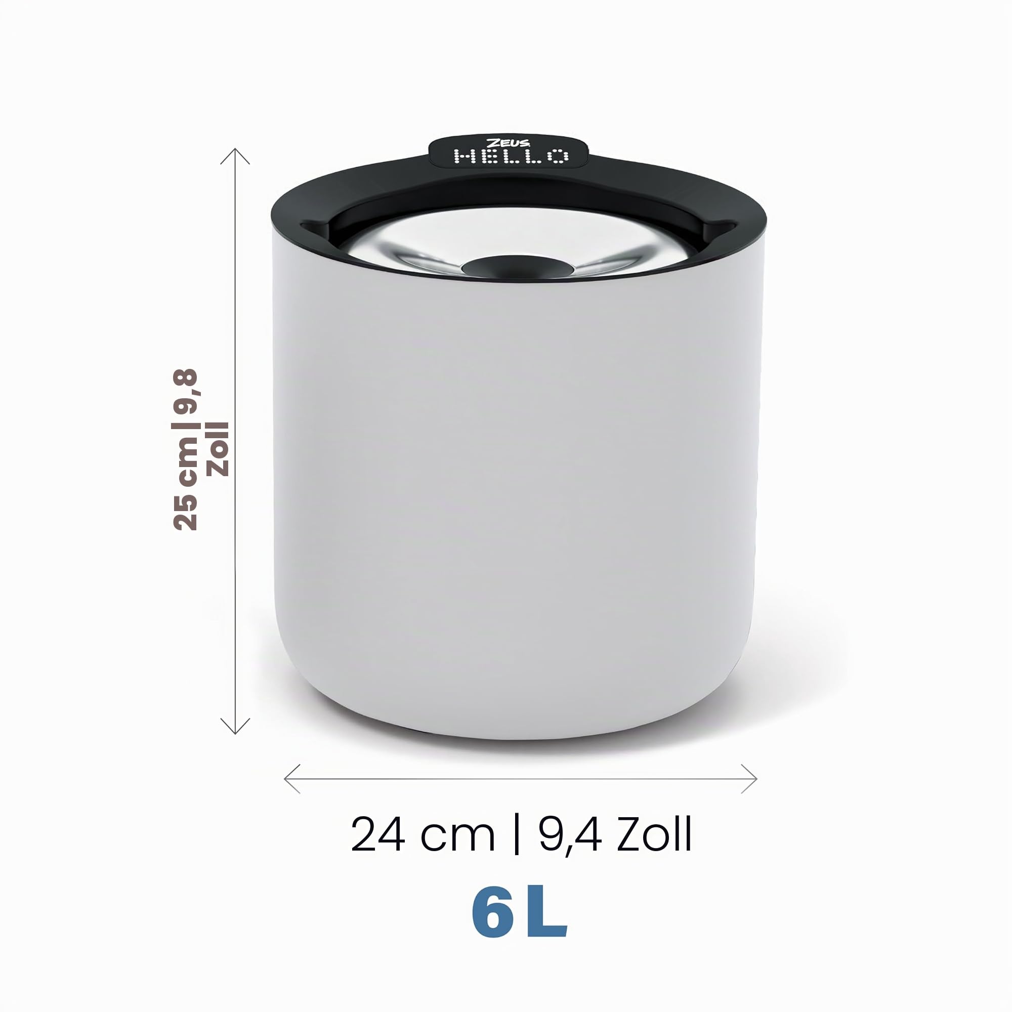 Zeus Oasis Plus Smarter Trinkbrunnen für Hunde, Wasserspender 6 Liter | 3-fach-Filterung, mit LED‑Füllstandsanzeige, Hundetrinkbrunnen, steuerbar per kostenloser App. fließendes Trinkwasser
