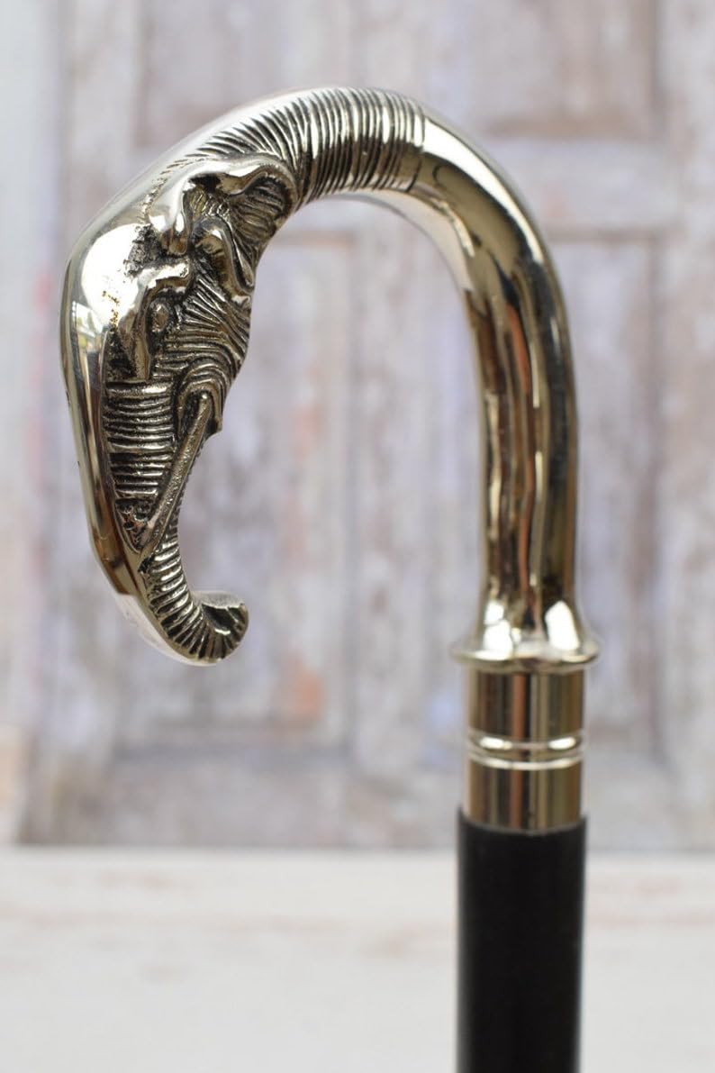 Generic Bastone da passeggio in legno con testa di elefante, in stile vintage, ideale come regalo per nonno, 91 cm, finitura in nichel