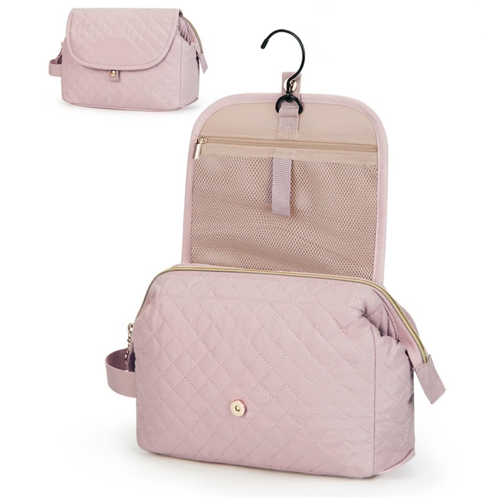 Hanging Travel Toiletry Bag for Women Large Wide-Open Cosmetic Make Up Organizer Case for Toiletries(Black)