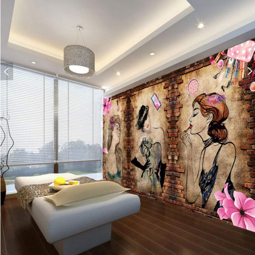 Persönlichkeit Retro Brick Pattern Koreanische Kosmetik Set Makeup Wenxiu Hintergrund Tapete Nagel Salon Beauty Salon Wa Tapete Wanddekoration fototapete 3d Vlies wandbild Schlafzimmer-300cm×210cm