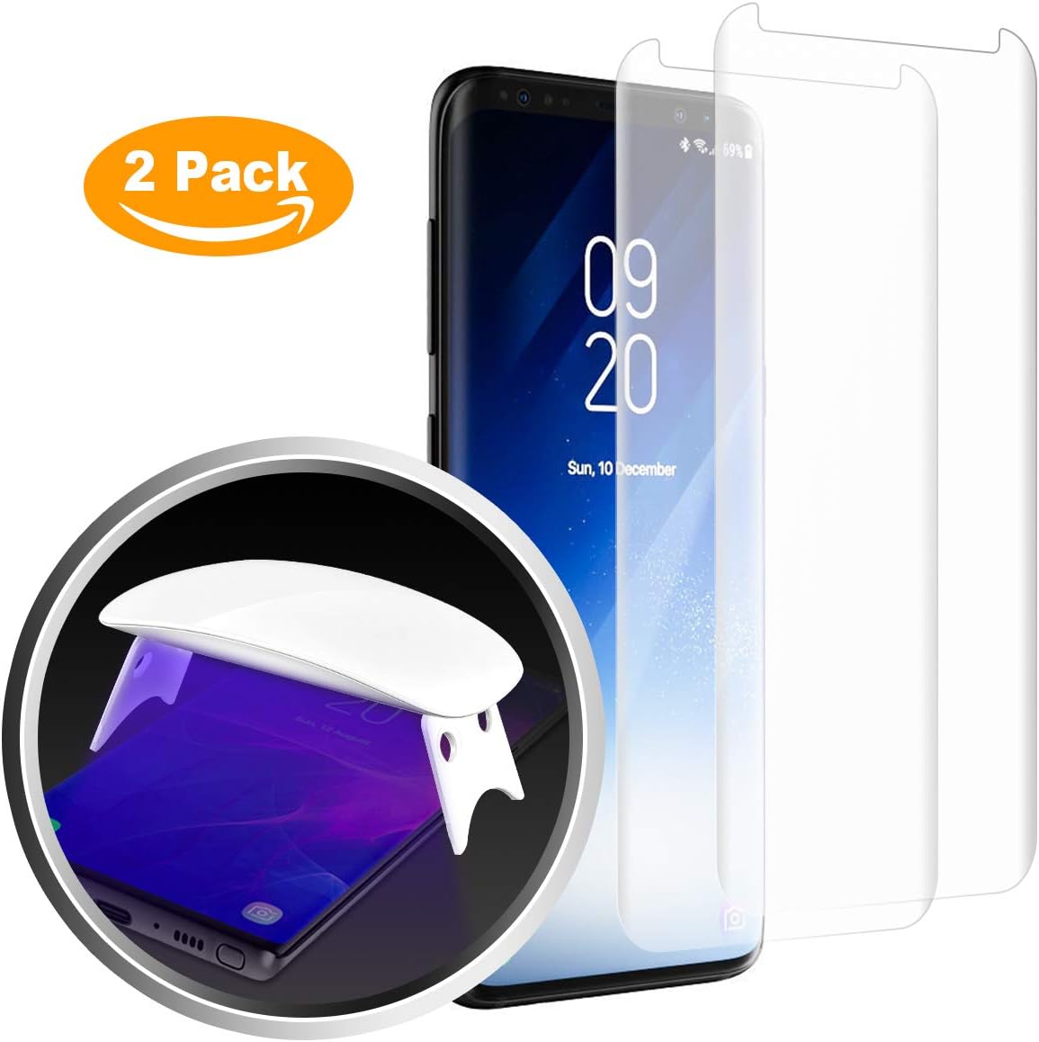 Heroshield Galaxy S9+ Matte Tempered Glass Screen Protector, [Full Adhesive] [Anti-Glare] 3D Curved Protective Film for Samsung Galaxy S9 Plus(2 Pack)