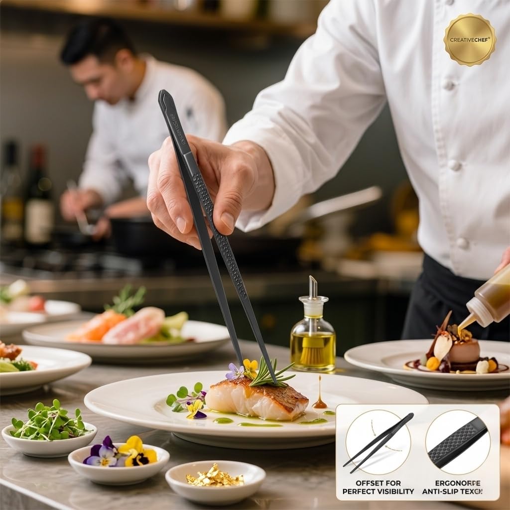 Lot de 5 pinces à épiler de cuisine, pince à épiler de chef, pince à épiler de 25,4 cm et 16,5 cm, universelle pour tous les types de cuisine, steak, placage, pâtes et beaucoup d'autres scénarios