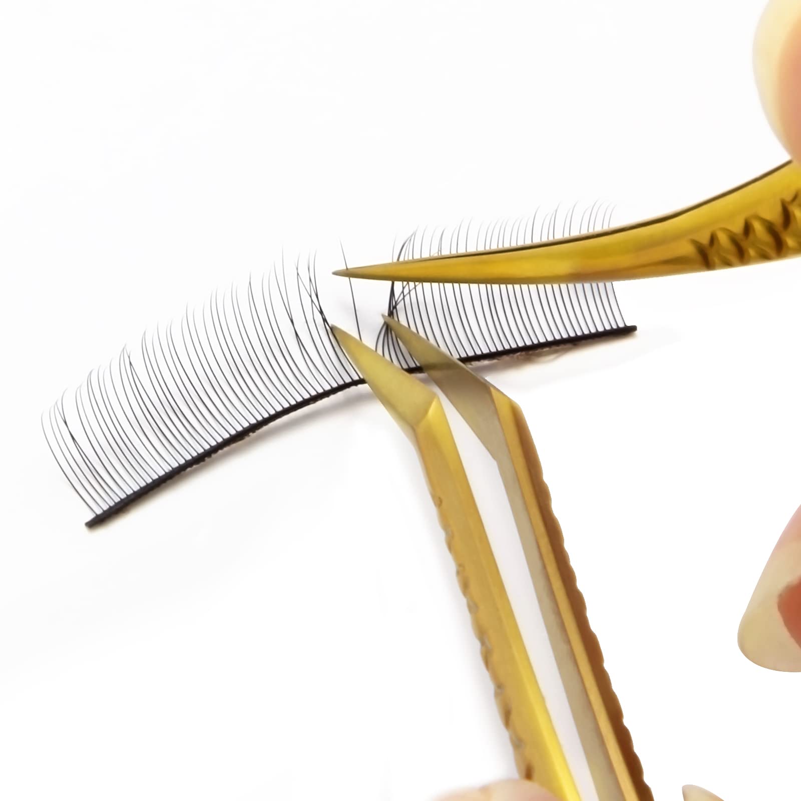 FEITA Diamond Grip - Pinzas de precisión para extensiones de pestañas, acero japonés, con forma de delfín y punta angulada, herramientas de aplicación de pestañas postizas, color dorado, 2 unidades