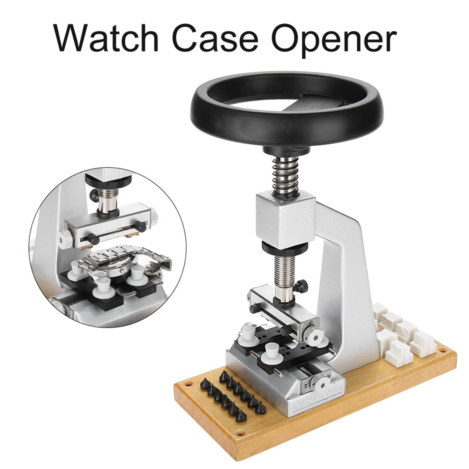 Watch Case Opener, Watch Press, Watch Repair Tool Kit, Bench Watch Case Opener Wristwatch Tool Back Opener with 6 Dies
