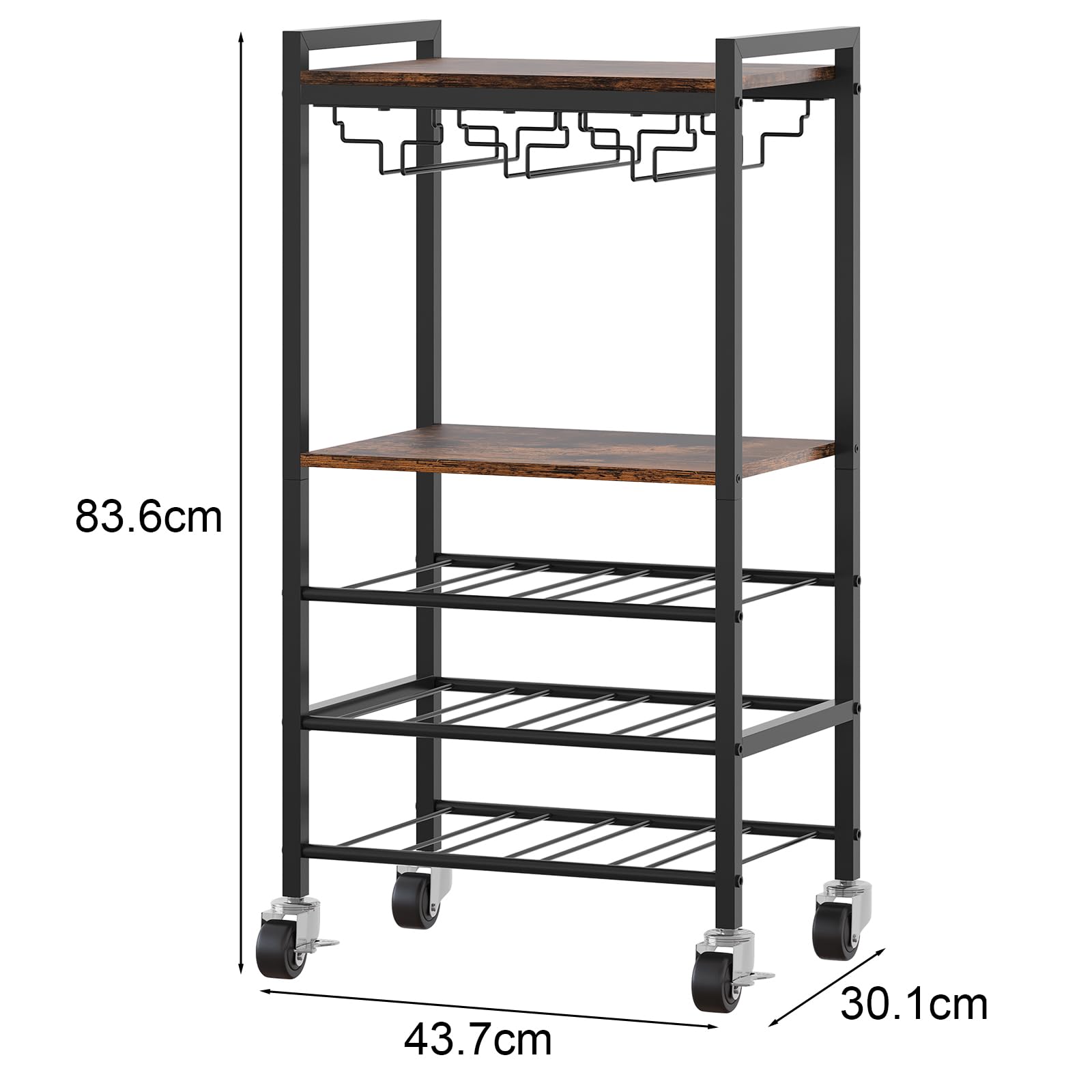EasyPAG Metal 12 Botellas Estanteria Vino Organizador Vino Soporte para Botellas de Vino Almacenamiento Botellas Carrito Servicio con Portavasos para Hogar y Cocina,Marrón