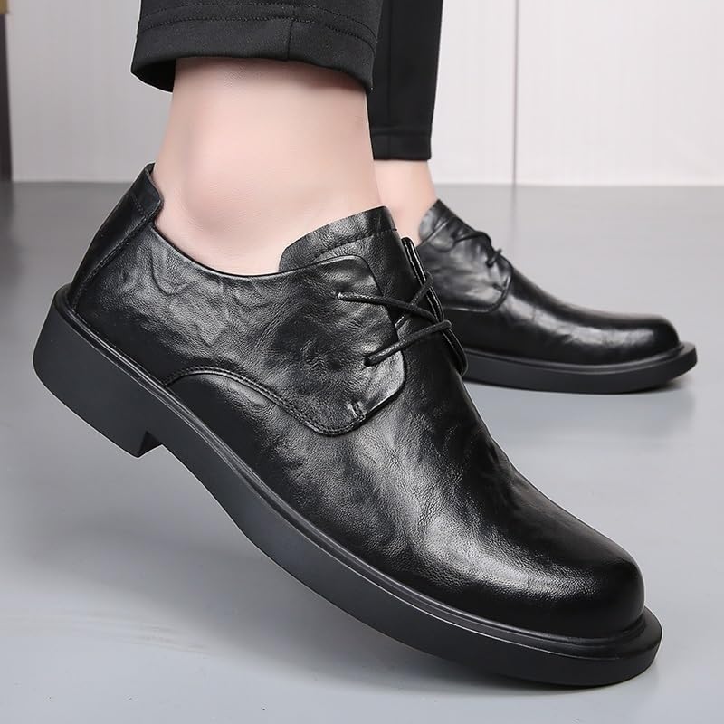 Casual Oxford Dress Shoes for Men's Burnished Leather Lace-up Breathable Slip Resistant Low Top Rubber Sole Non Slip Working3