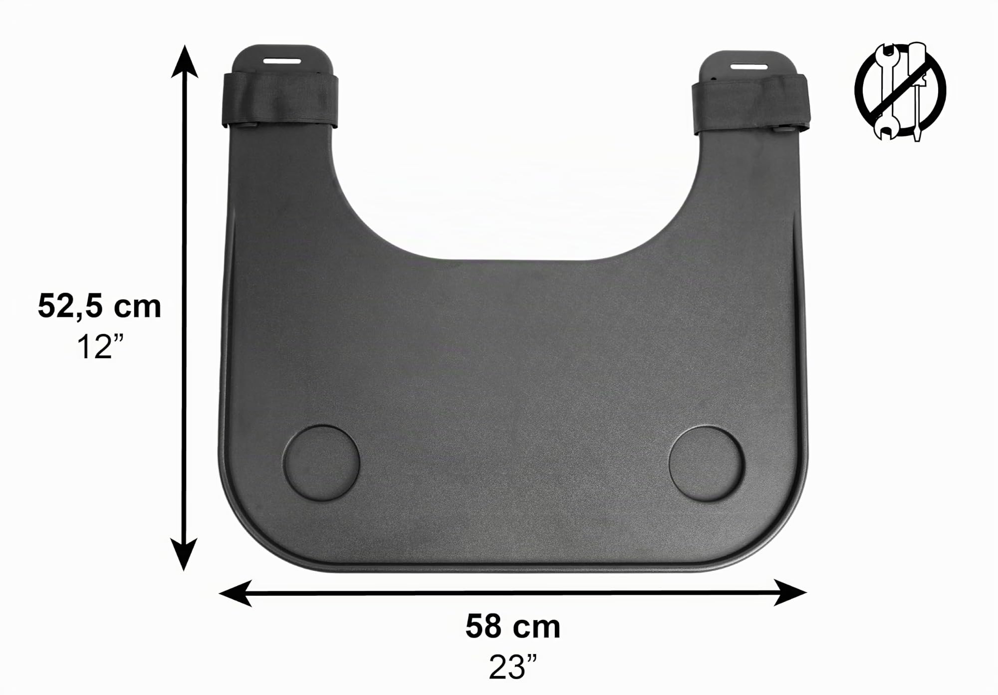 PEPE Mobility Bandeja Negra para Silla de Ruedas con Portavasos, Extraíble | Mesa para Comer y Leer, Adultos y Mayores, Movilidad Reducida, Velcro Ajustable, ABS, Portátil, Universal