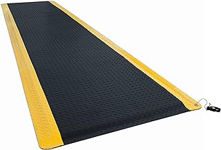 3' x 12' ESD Anti-Fatigue Conductive Mat, Durable Heavy Duty Diamond Plate, Soft Sponge Ergonomic Mat, Non Slip Waterproof Floor Mats for Commercial&Industrial Work Thick 3/4” Black with Yellow Border