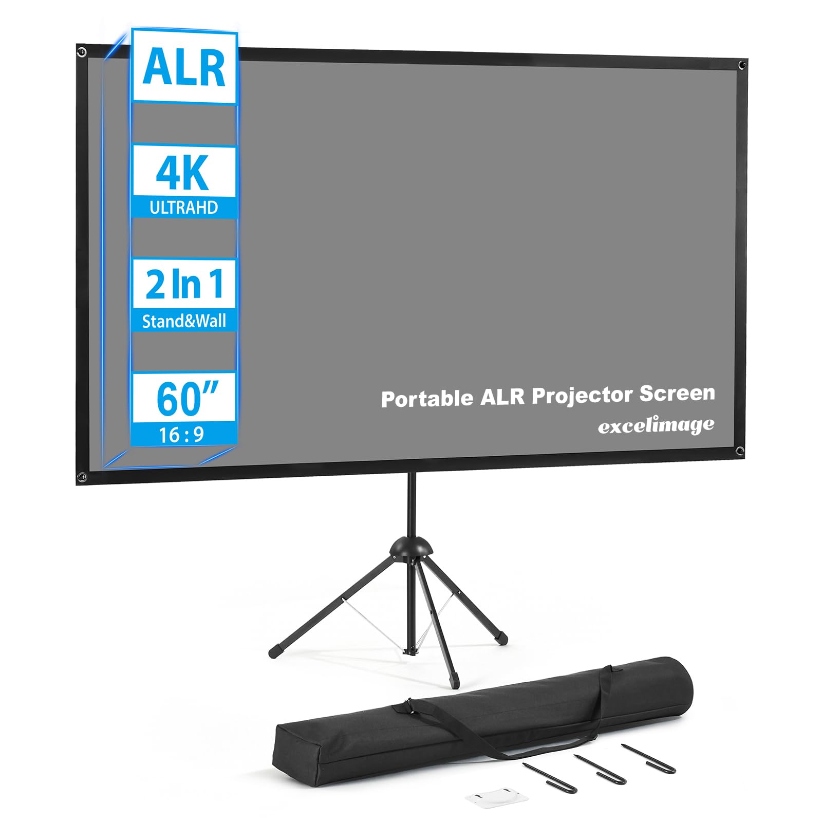 Portable Projector Screen with Stand, ALR Projector Screen 60 Inch, 16:9, Outdoor Projection Screen, High Contrast, Work in Ambient Light, Easy Setup and Carry, Idea for Home Cinema, Backyard Party