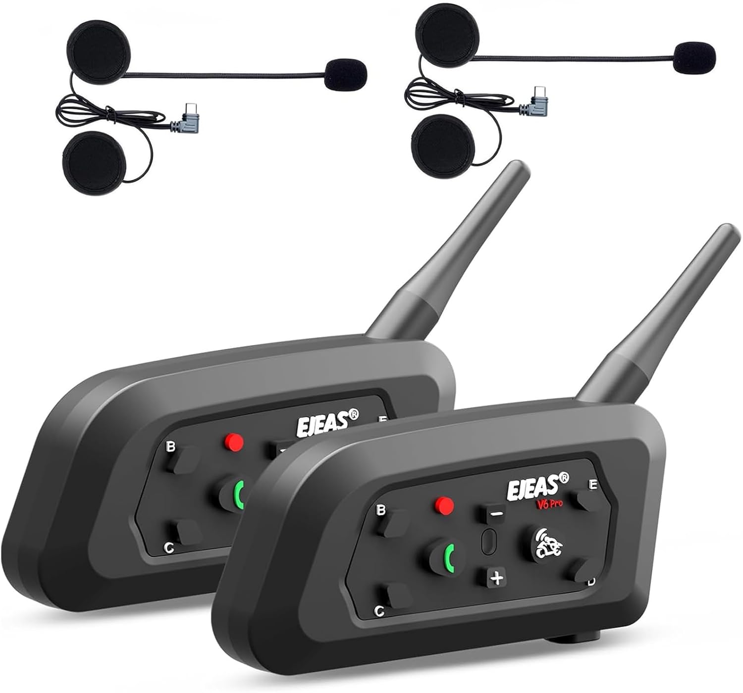 EJEAS V6 Pro+ Motorcycle Helmet Bluetooth 5.1 Intercom Headset, V6 Pro Upgraded Version, Equipped with Type-C Interface(1 Pack)