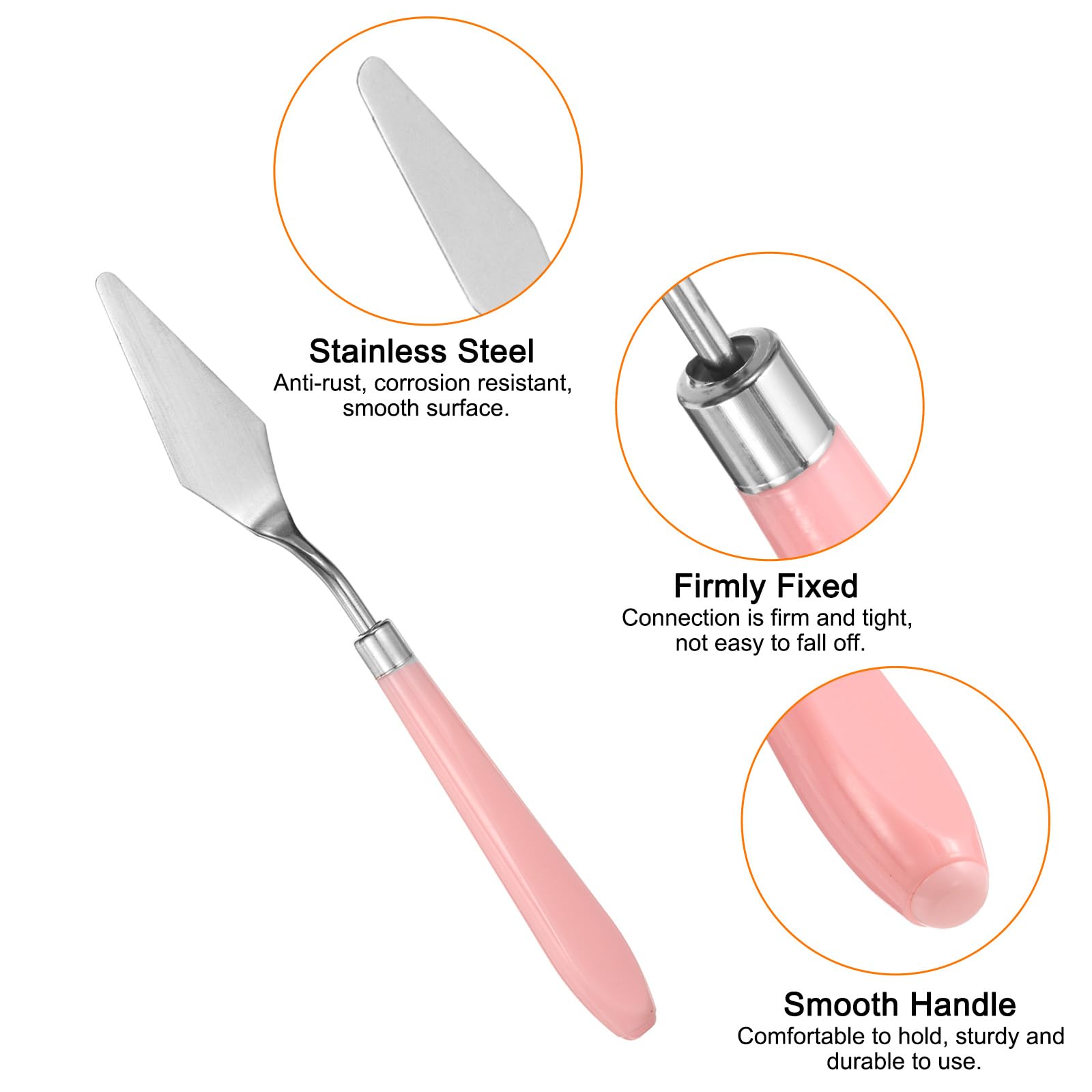 HARFINGTON Set di 5 spatole piatte a punta in acciaio inox, spatole per pittura, pallet, raschietti, strumenti con manico in plastica, per mescolare olio acrilico e tela, rosa