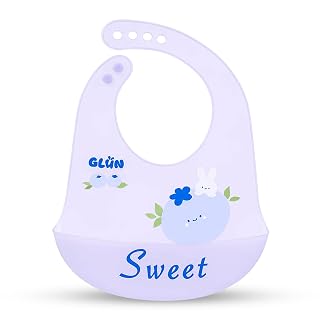 GLUN® Silicone Clear Bib with Front Bowl, Pack of 1, Printed Easily Wipes Clean, Comfortable Soft Baby Bibs, Less Time Cleaning after Meals for Babies - Amazon product rated Grade A