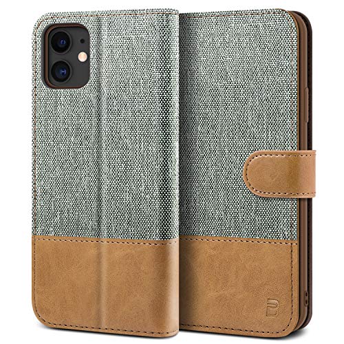 BEZ Handyhülle für iPhone 11 Hülle, Tasche Kompatibel für iPhone 11, Schutzhüllen aus Klappetui mit Kreditkartenhaltern, Ständer, Magnetverschluss, Grau
