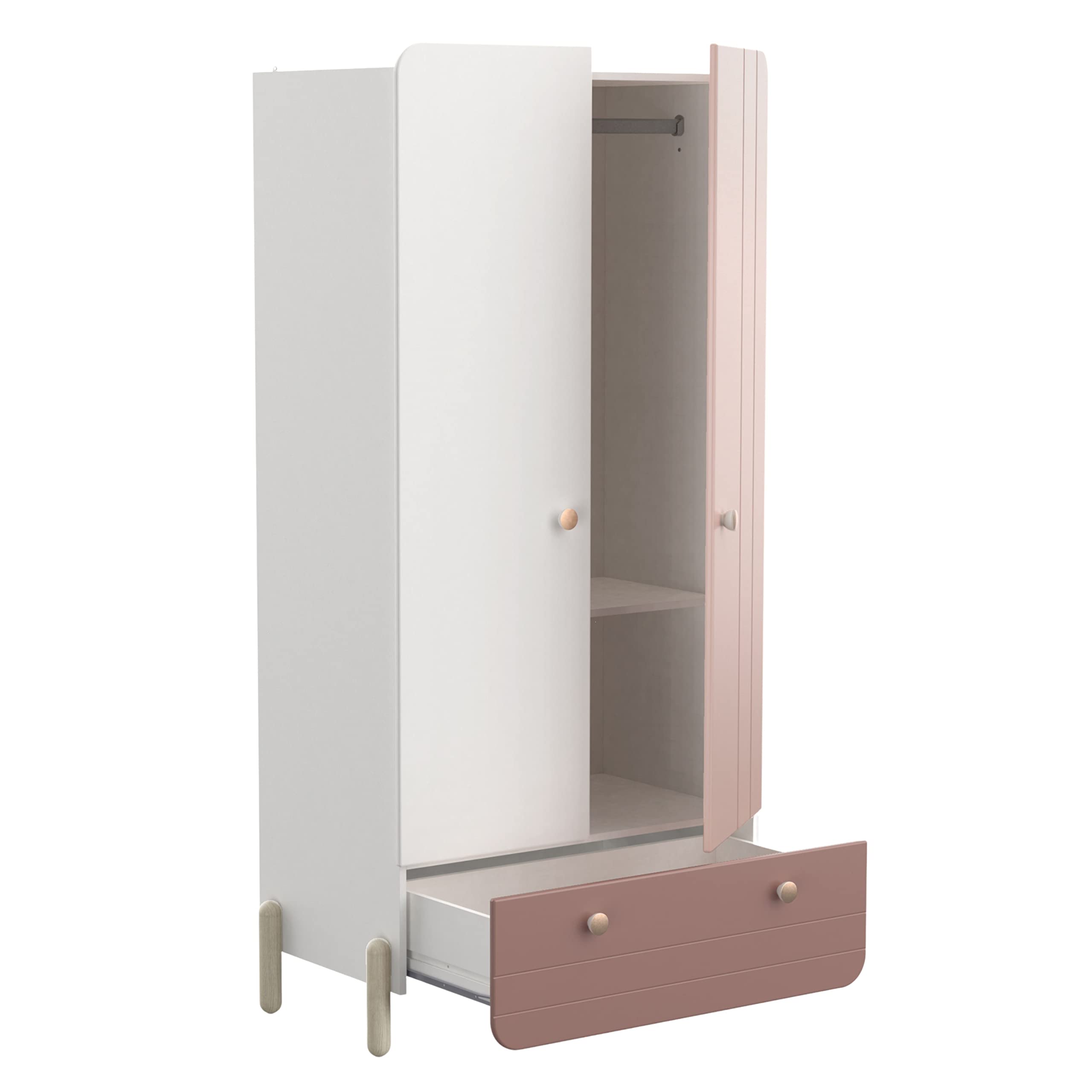 Demeyere Armario Alto Infantil o Juvenil Jade Color Rosa y Blanco Mate Habitación Dormitorio 188x95x52 cm