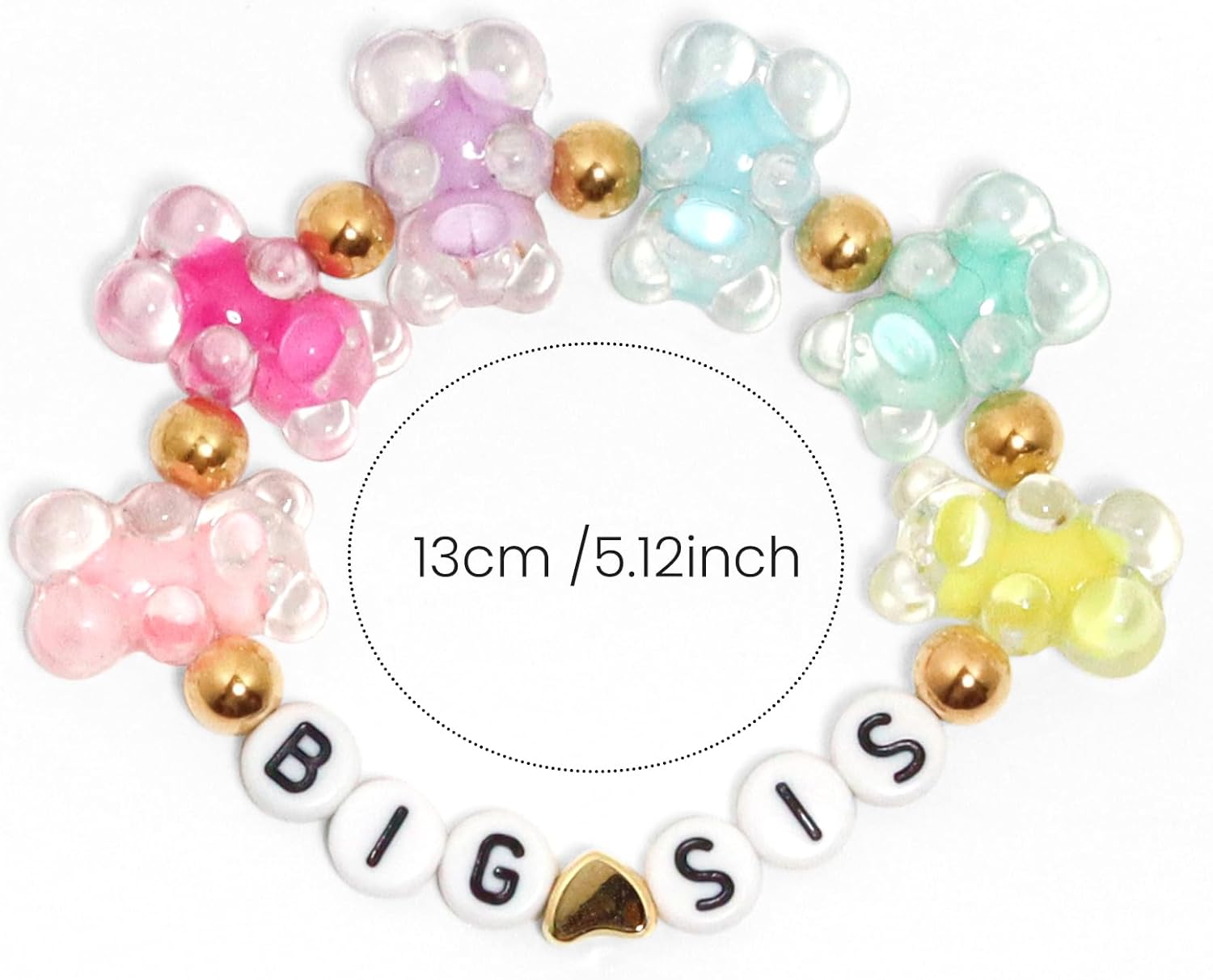 Big Sister Bracelets, Heart Charm Beads Stackable Bracelet Surfer Stretch Accessories Jewelry Gift for Big Sis - Image 7