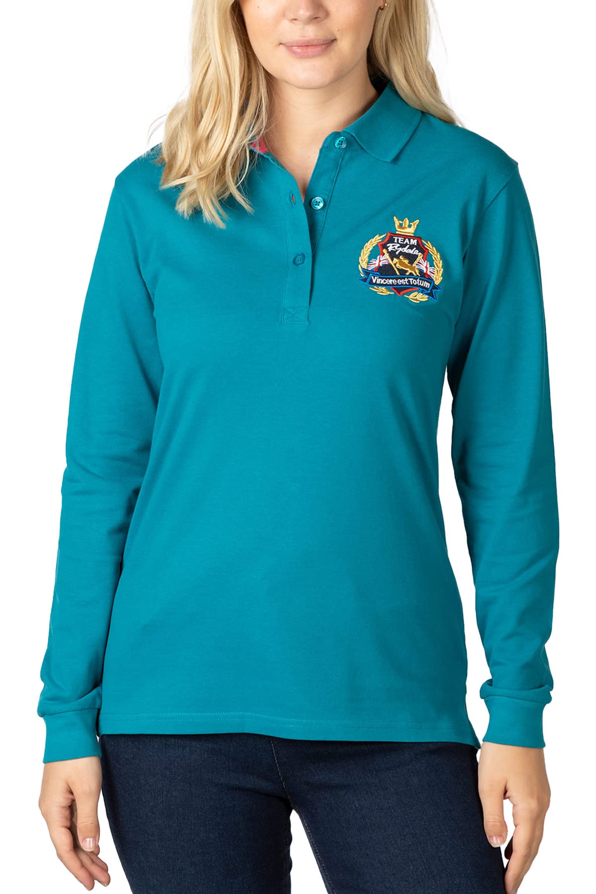 Rydale Ladies Long Sleeve Polo Shirt Women's 100% Cotton Pique T-Shirt Top (as8, Numeric, Numeric_12, Regular, Regular, Teal)