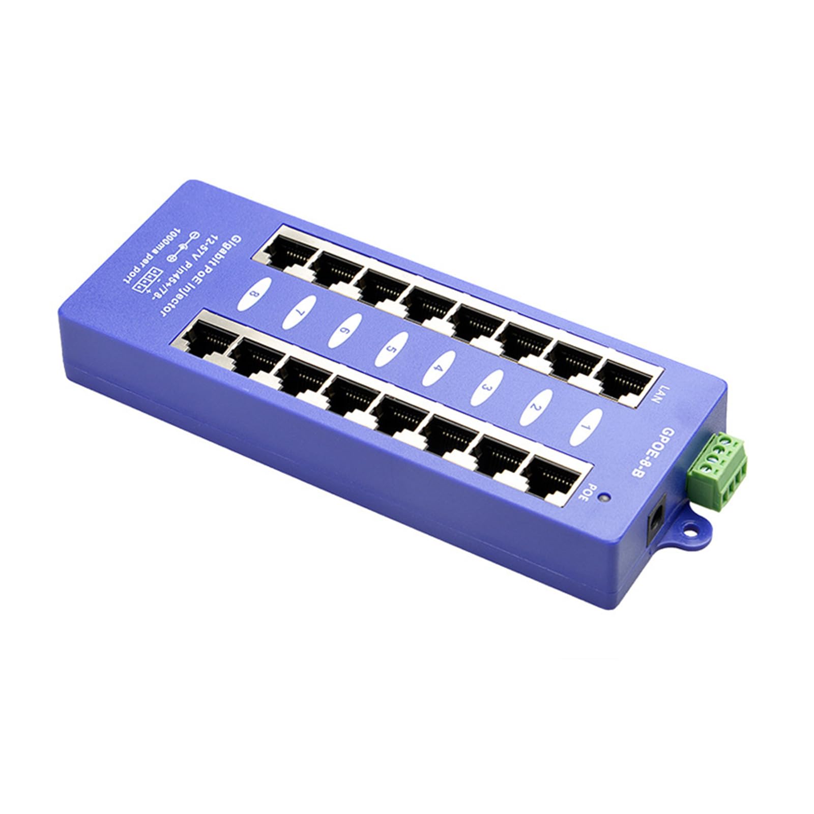 Iniettori Power Over Ethernet a 8 Porte salvaspazio, PVC | dispositivo salvaspazio supporta la trasmissione dei dati per i punti accesso delle fotocamere