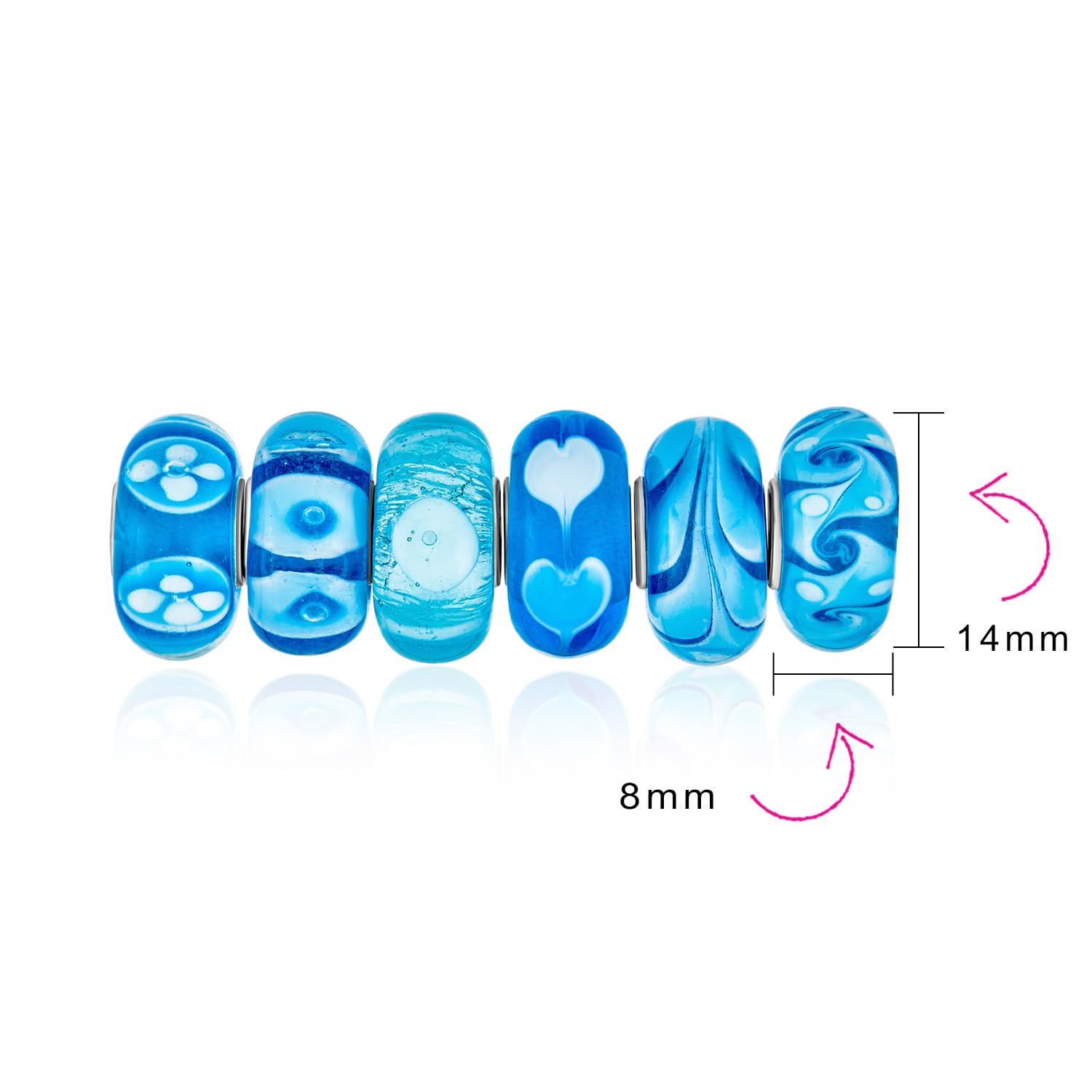 Bling Jewelry Set Misto Di Perline Di Charm Vortice In Argento 925, Nucleo Traslucido Di Sfumature Di Bianco Blu Floreale Di Murano, Distanziatore Per Braccialetto Europeo Per Donne Adolescenti