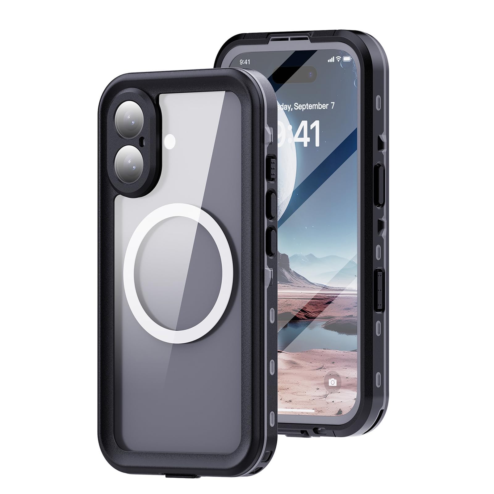 Funda Magnética para iPhone 16/16 Plus/16 Pro/16 Pro MAX, Funda Resistente Al Agua IP68, Protección con Sello Militar, Resistente Al Polvo,16Pro,Black